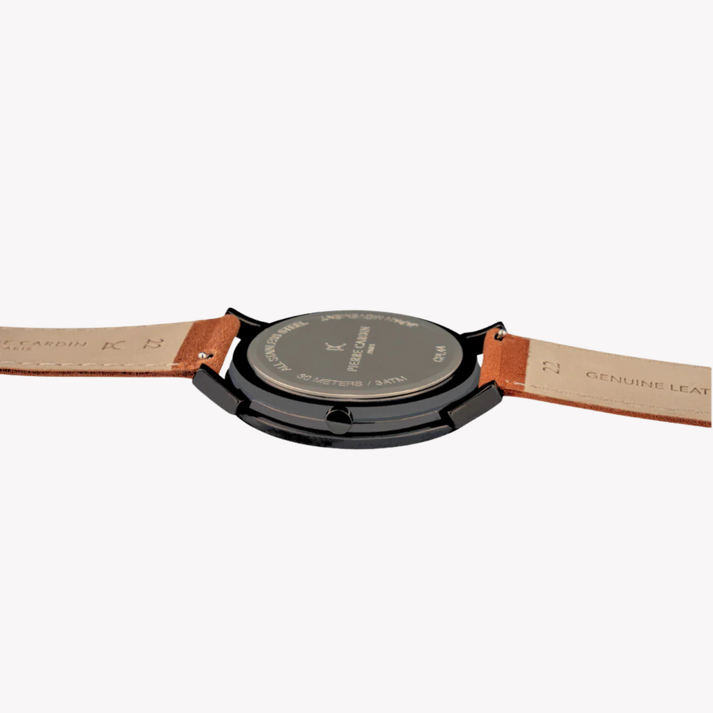 Pierre Cardin Men's Blue Dial Watch, Brown Leather Band | Cpi.2084