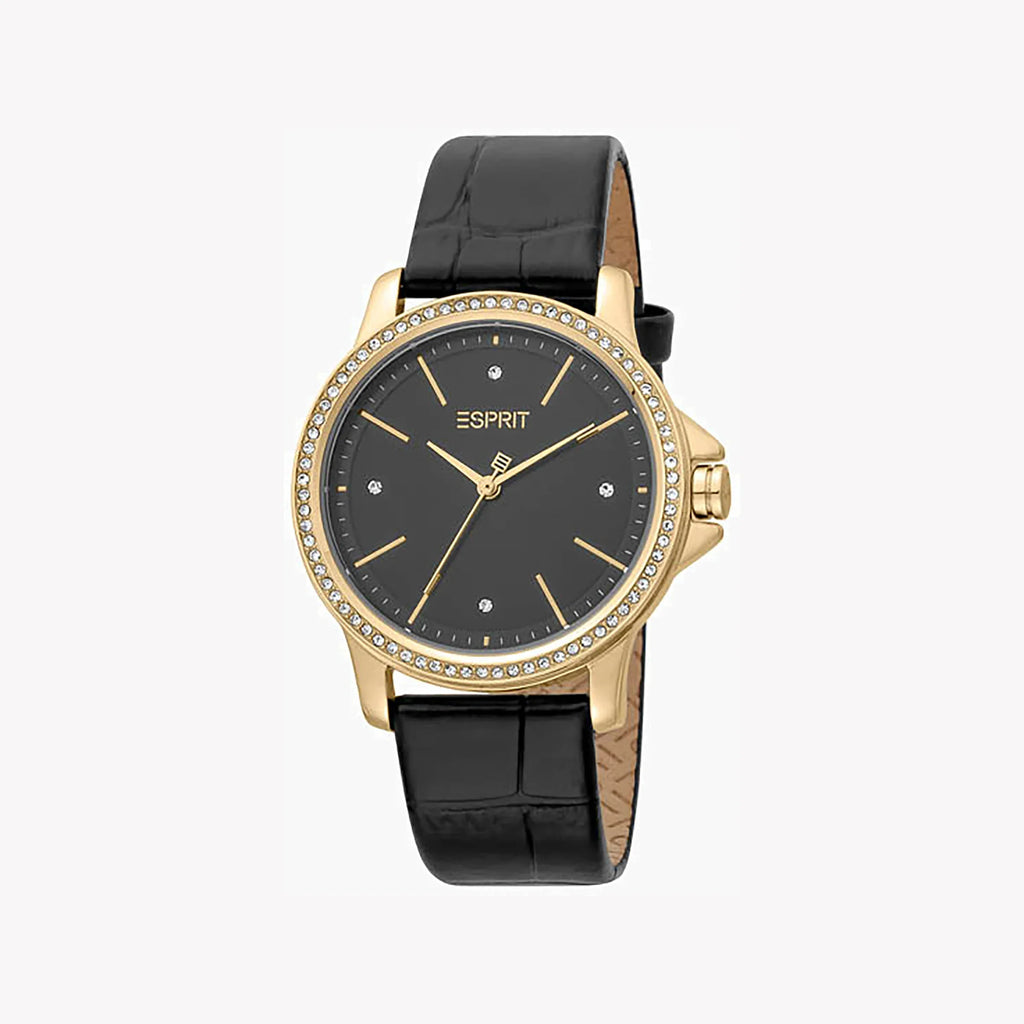Esprit Women's Black Leather Watch, Black Dial | Es1l185m0065