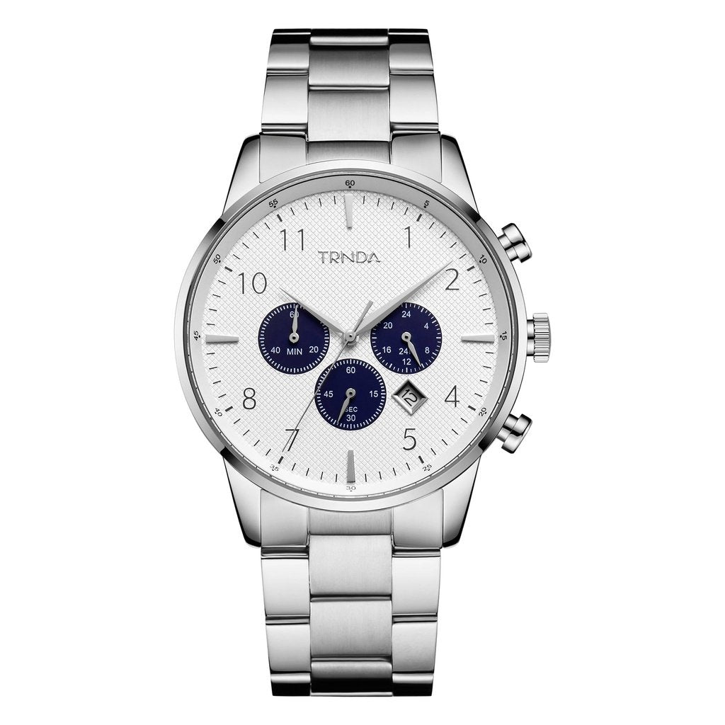 Trnda Men's Stainless Steel Watch, Silver Dial | Trn-Sw43mm