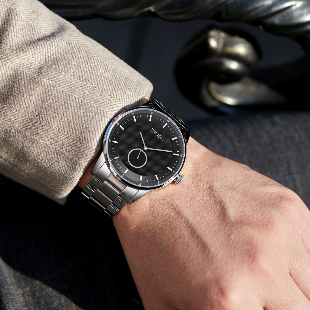 Trnda Men's Stainless Steel Watch, Black Dial | Trnd-S43b