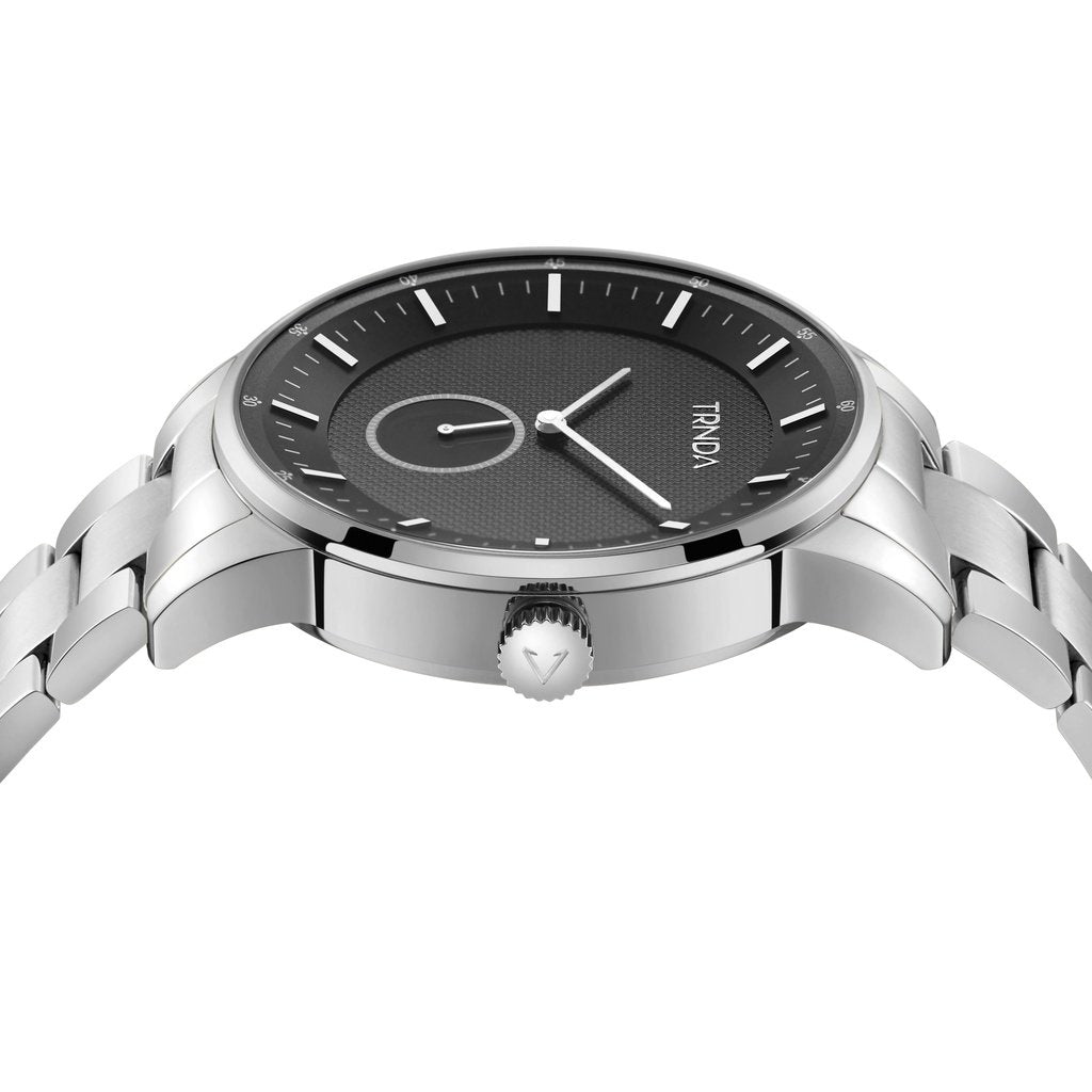 Trnda Men's Stainless Steel Watch, Black Dial | Trnd-S43b