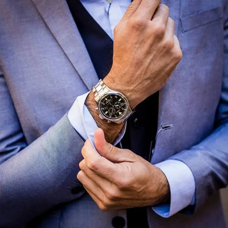 Timex Men's Silver Stainless Steel Watch, Black Dial | Tw2r24900